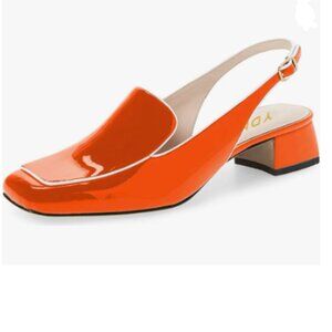 YDN Orange Square Toe Block Low Heels Slingback Formal Loafer Dressy Pump
